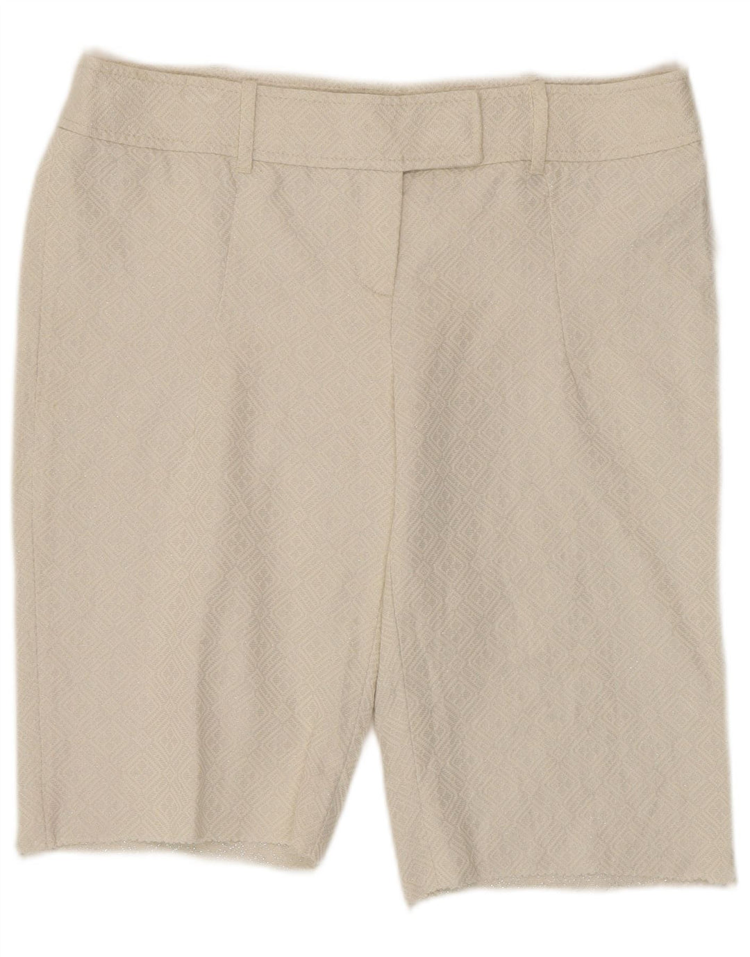 Bermuda feminina Oasis UK 14 médio W32 algodão geométrico branco