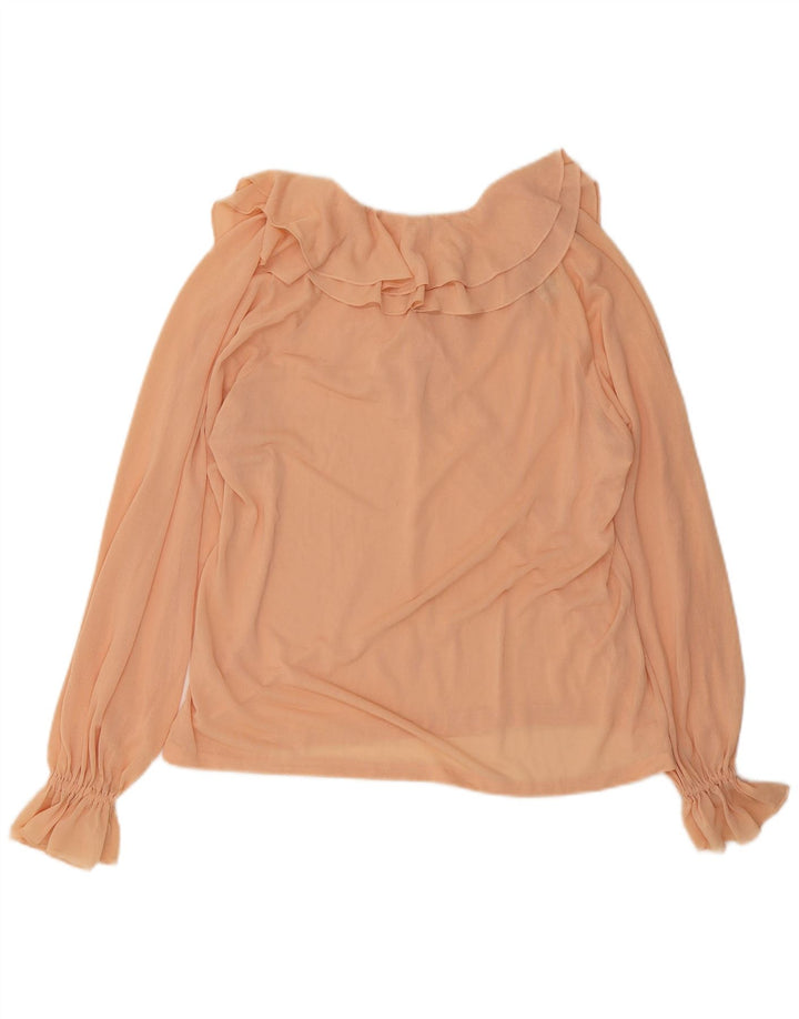 Blusa feminina vintage com babados frontal manga comprida top UE 40 médio rosa