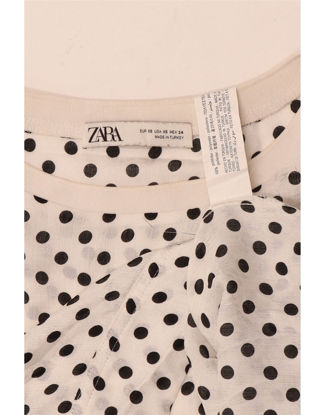 Zara blusa feminina oversized top UK 6 XS branco bolinhas poliéster