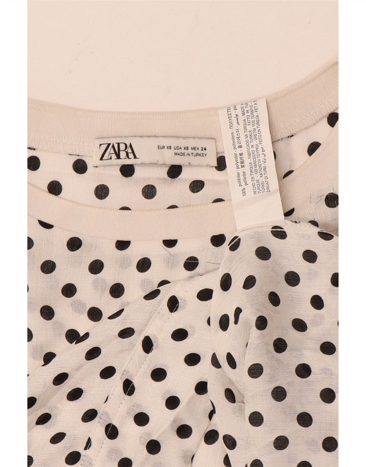 Zara blusa feminina oversized top UK 6 XS branco bolinhas poliéster