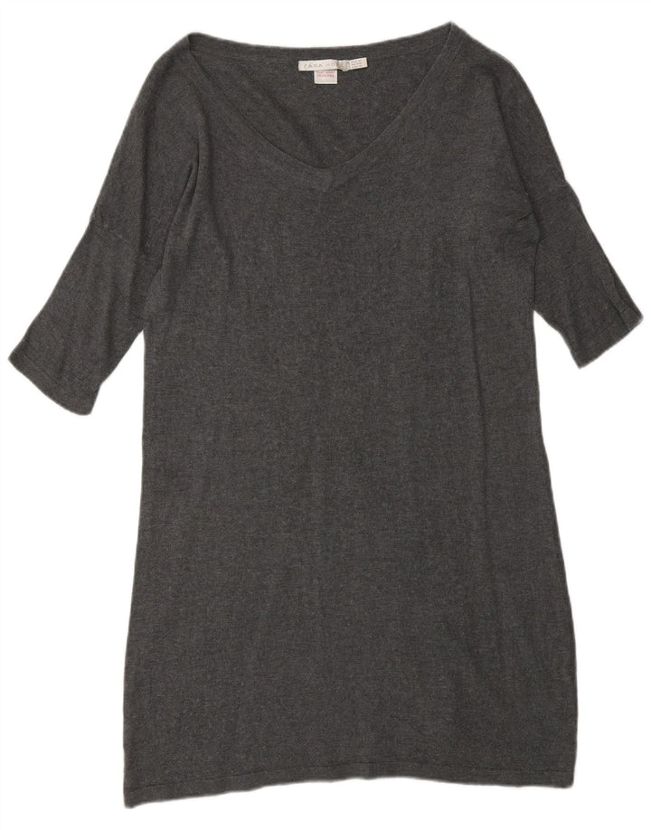 Zara Vestido feminino manga 3/4 Reino Unido 14 cinza médio