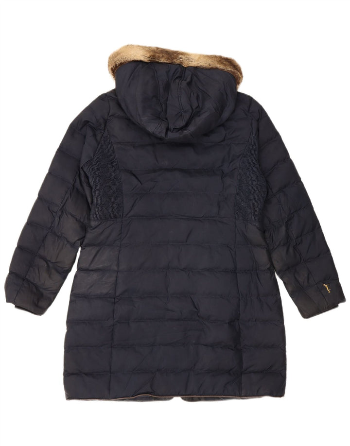 Jaqueta acolchoada com capuz feminina Joules UK 14 grande poliéster azul marinho