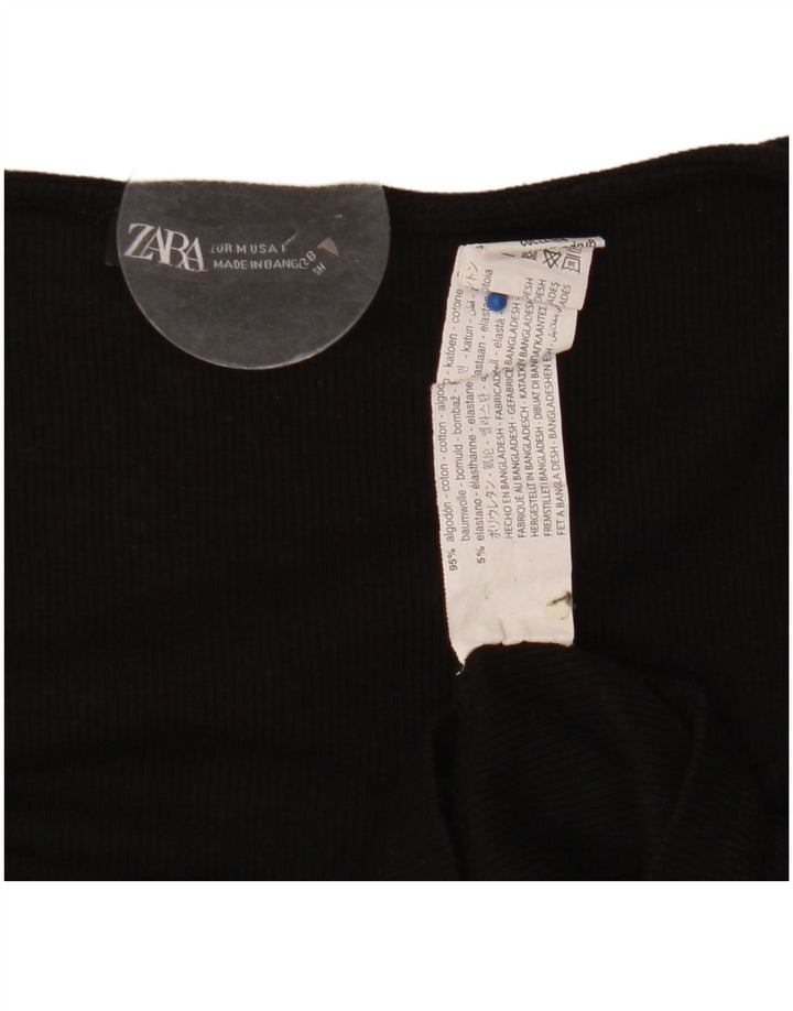 Zara blusa feminina cropped frontal manga comprida Reino Unido 12 algodão preto médio