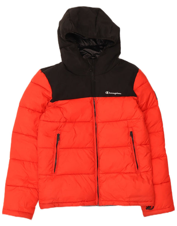 Jaqueta feminina acolchoada com capuz e ajuste solto Champion UK 10 Small Red Colourblock