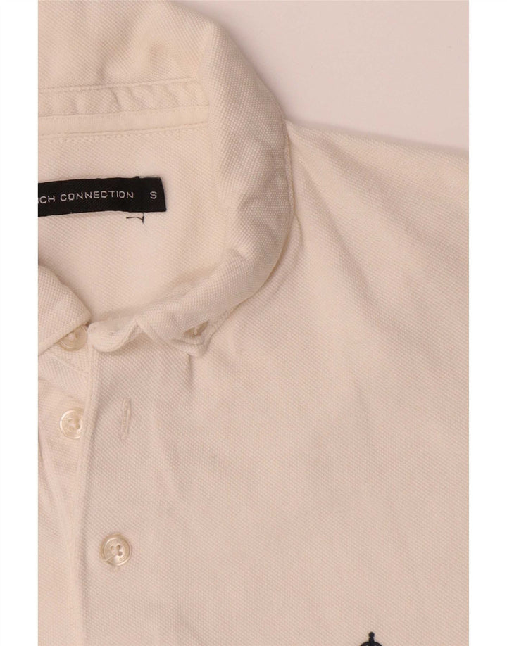 Camisa pólo gráfica masculina French Connection pequena de algodão esbranquiçado