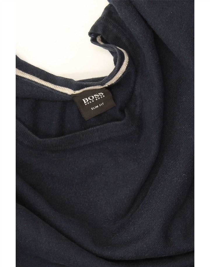 Suéter masculino Hugo Boss com gola redonda grande azul marinho