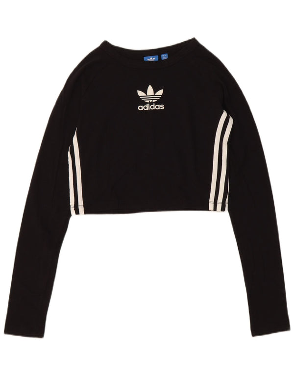Adidas Womens Crop Graphic Top Manga Longa Reino Unido 8 Pequeno Algodão Preto