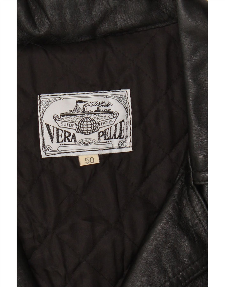 Jaqueta blazer de couro vintage feminina com 3 botões IT 50 XL couro preto