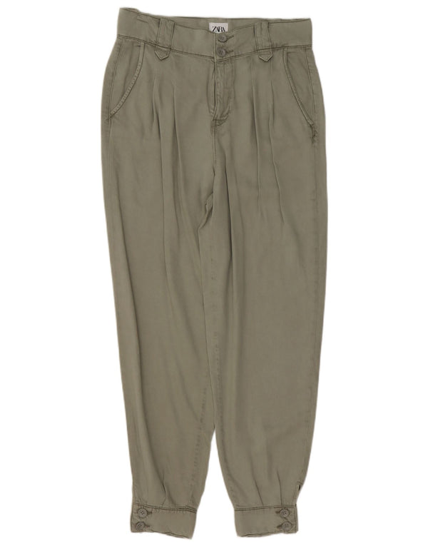 Calça jogger feminina Zara Chino EU 36 XS W26 L26 Khaki Lyocell