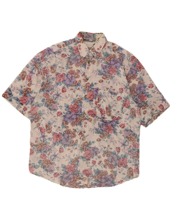 Camisa masculina vintage de manga curta média floral multicolorida retrô