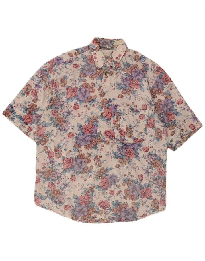 Camisa masculina vintage de manga curta média floral multicolorida retrô