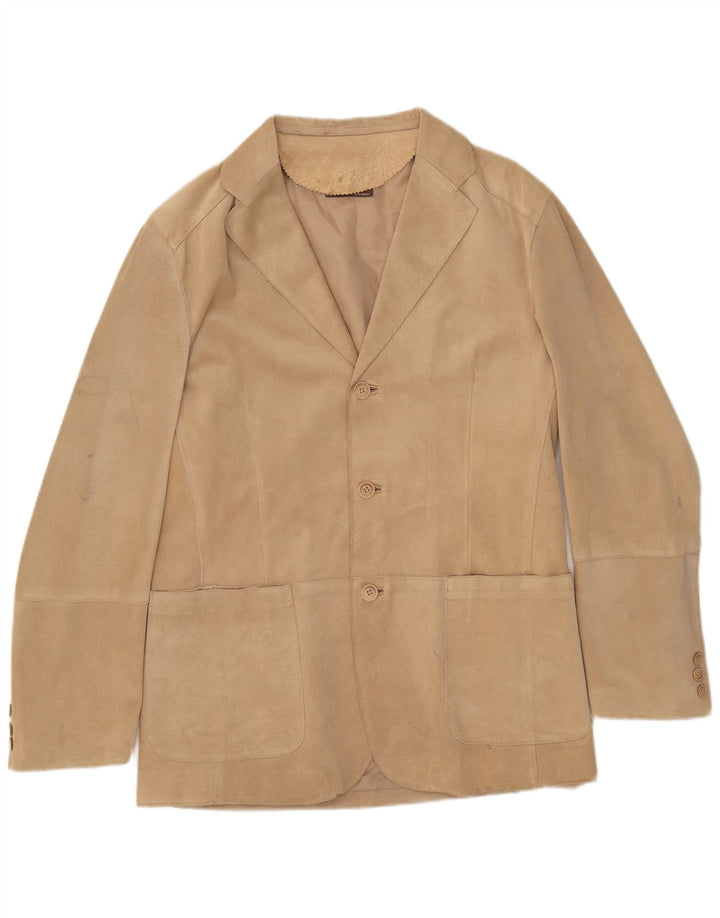 Jaqueta blazer masculina de camurça com 3 botões J.J.Scott IT 52 XL couro bege