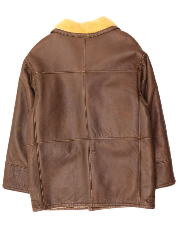 Sobretudo masculino vintage de shearling UK 40 grande marrom