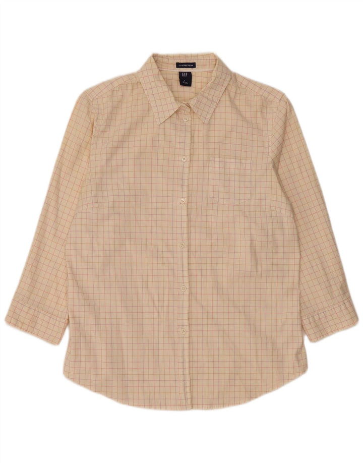 Camisa feminina manga 3/4 Gap Reino Unido 16 grande xadrez bege