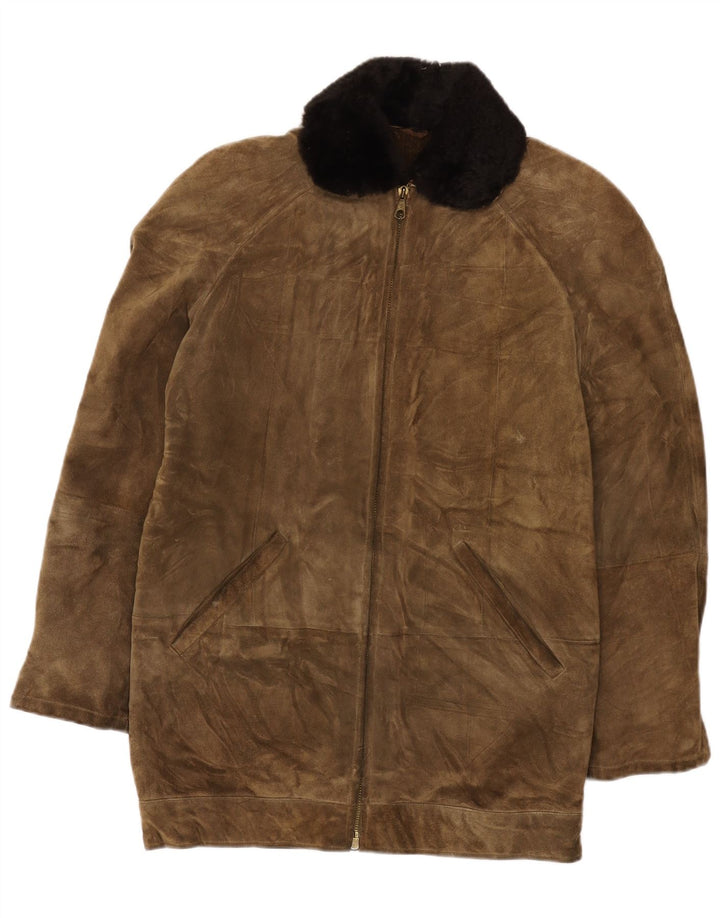 Jaqueta masculina vintage de camurça UK 38 couro marrom médio