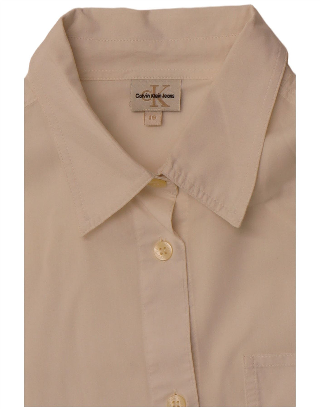 Camisa feminina CALVIN KLEIN JEANS manga 3/4 UK 16 grande off white