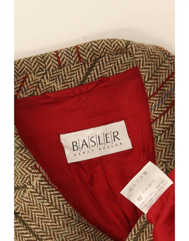 Jaqueta blazer feminina Basler com 1 botão Reino Unido 16 grande lã virgem xadrez bege