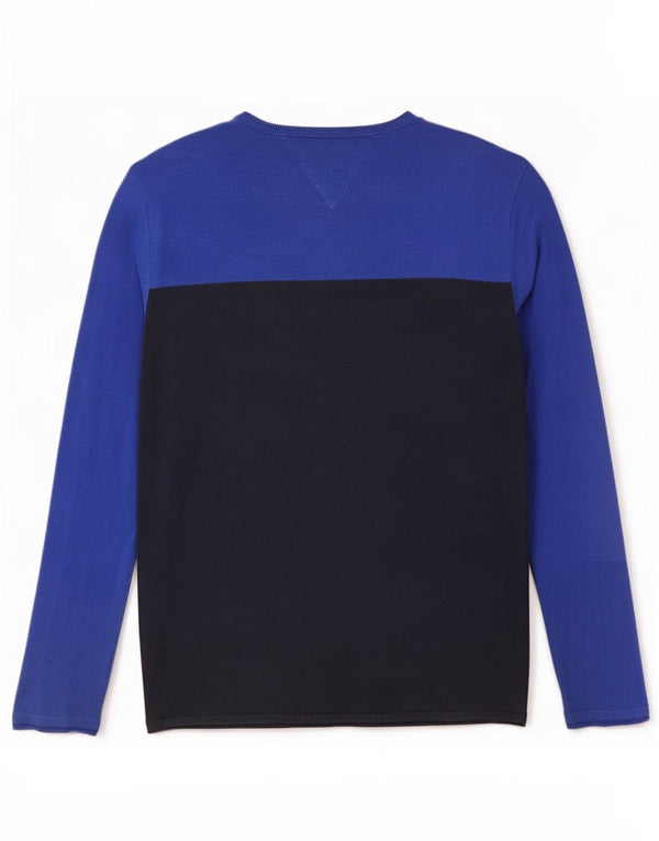 Tommy Hilfiger Top masculino manga comprida pequeno azul colorblock algodão