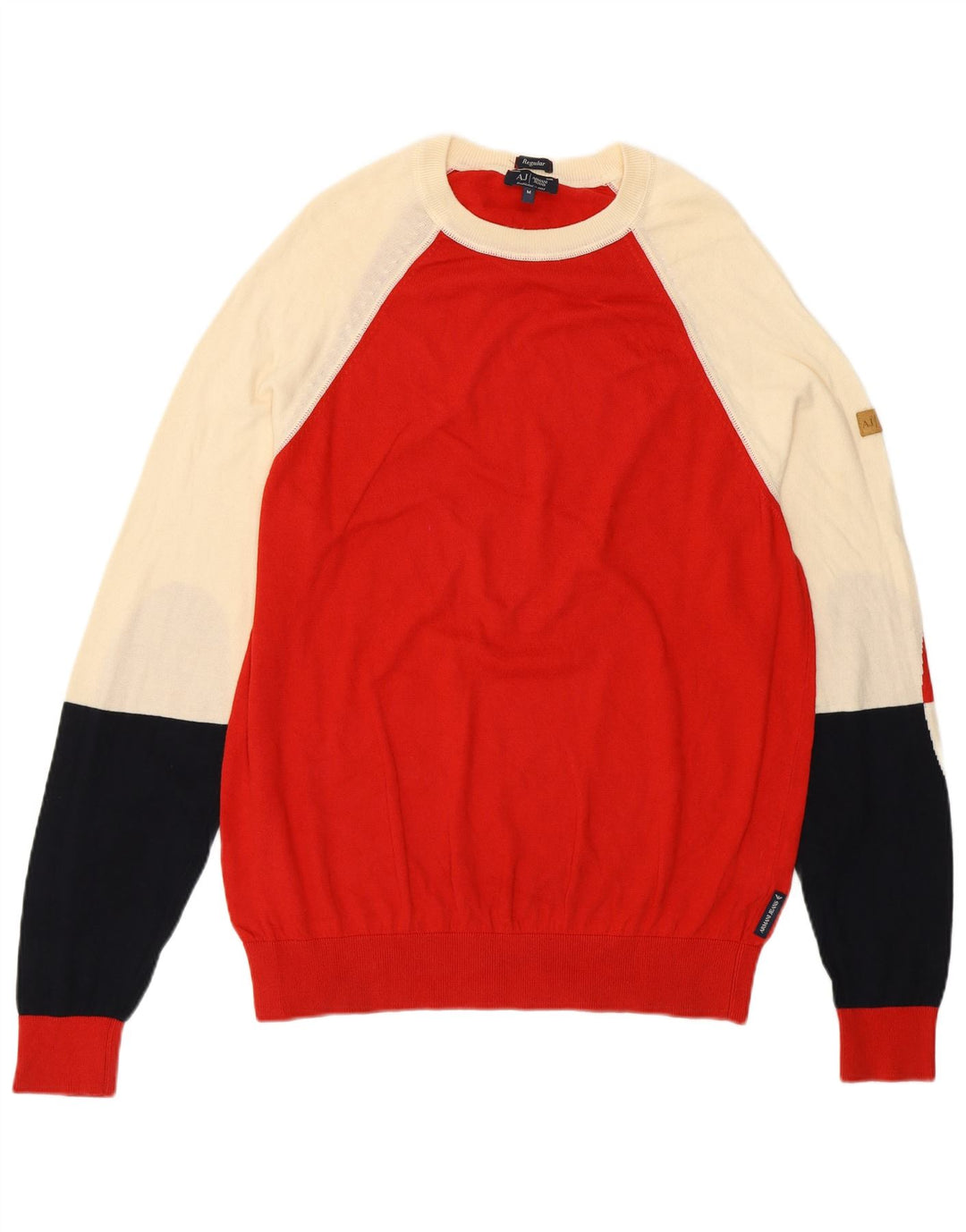 Suéter masculino Armani Jeans com gola canoa e bloco colorido vermelho médio