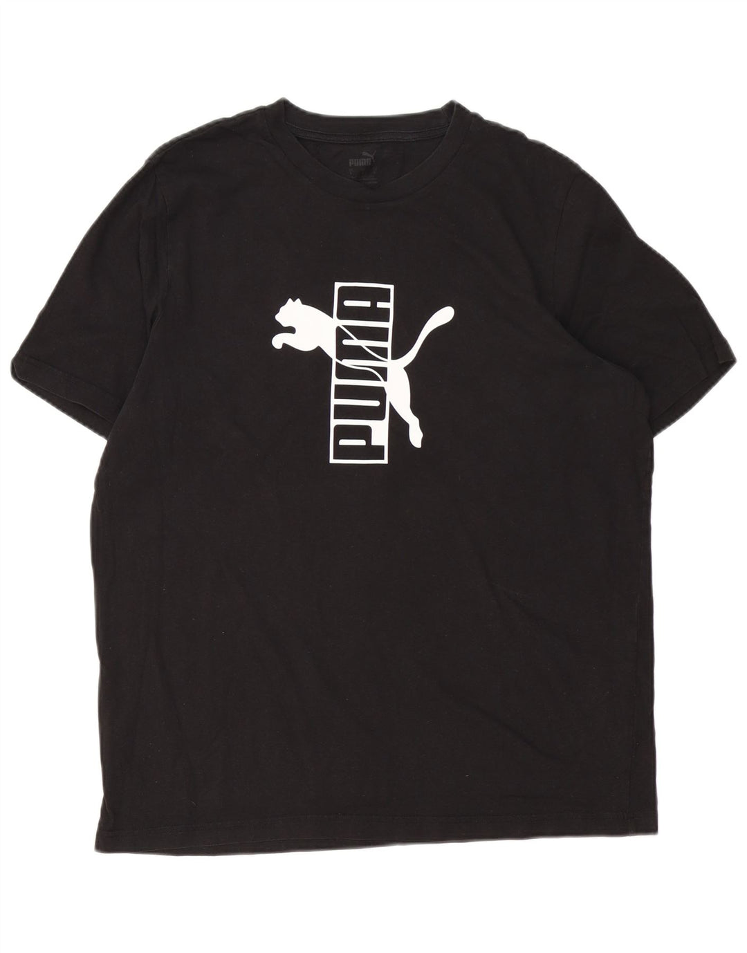 Puma Mens Graphic T-Shirt Top Grande Algodão Preto