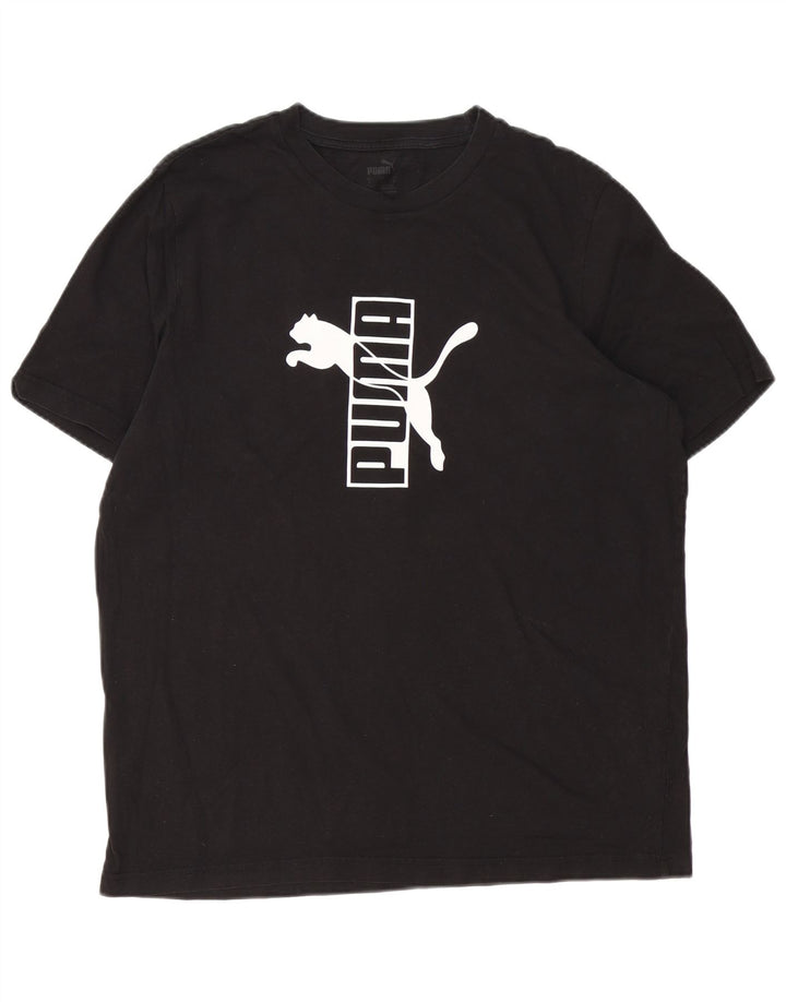 Puma Mens Graphic T-Shirt Top Grande Algodão Preto