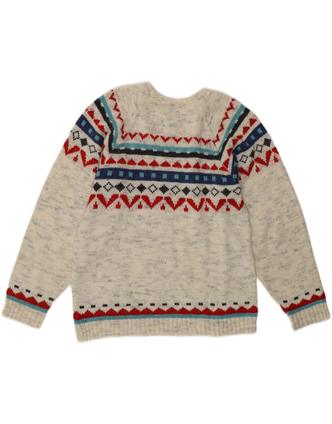 Suéter feminino vintage com gola redonda UK 12 cinza médio Fair Isle