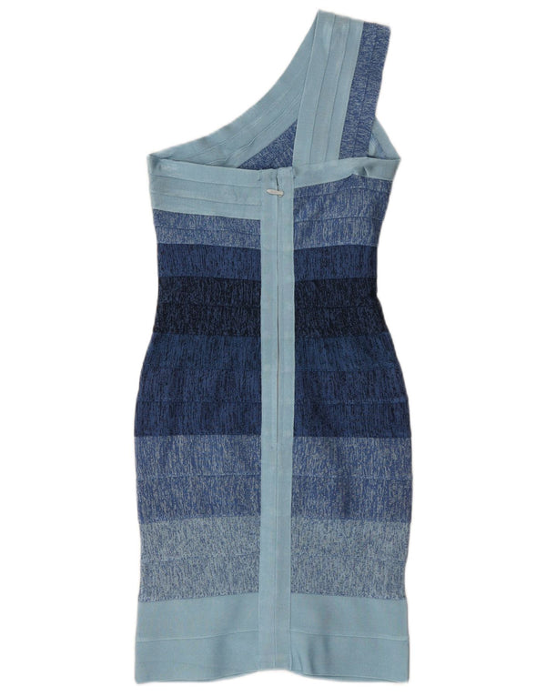 Vestido bodycon feminino Herve Leger com um ombro UK 4 XS azul rayon