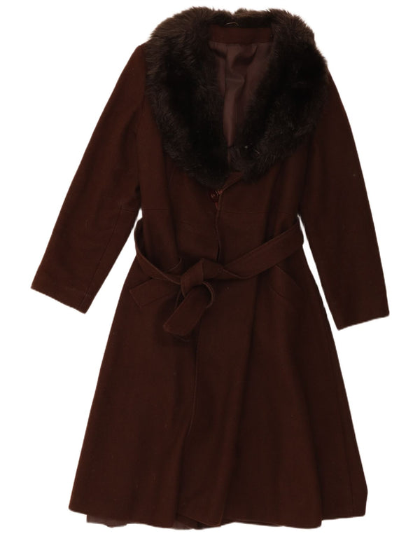 Sobretudo feminino vintage UK 14 lã marrom médio