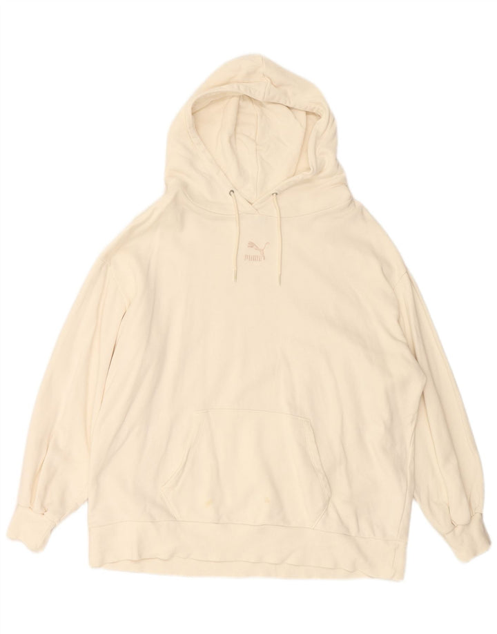 PUMA feminino oversized moletom com capuz UK 14 médio algodão branco