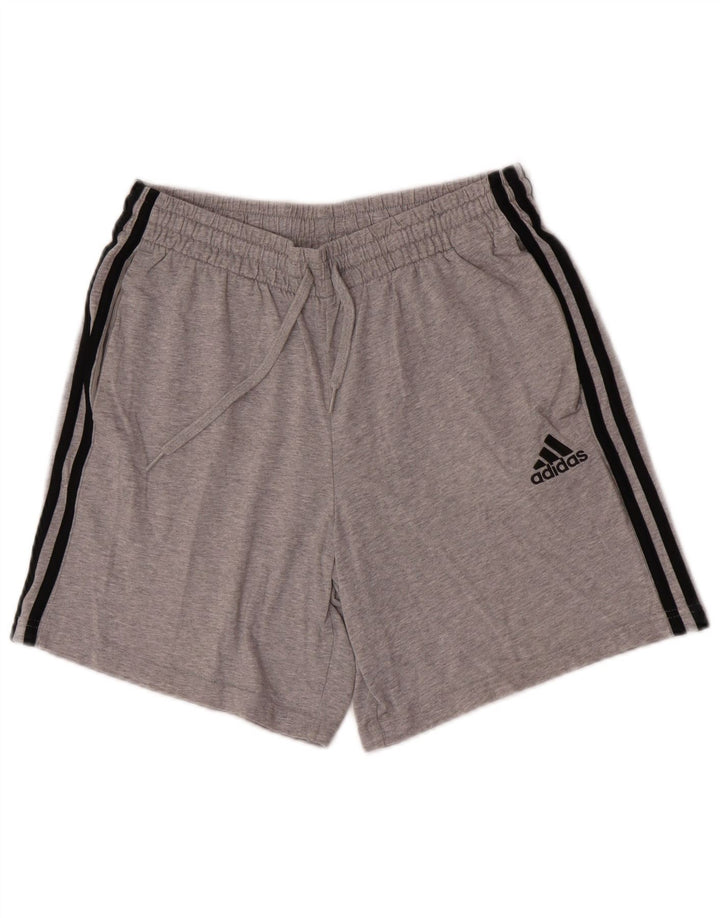 Shorts esportivos masculinos Adidas algodão cinza médio