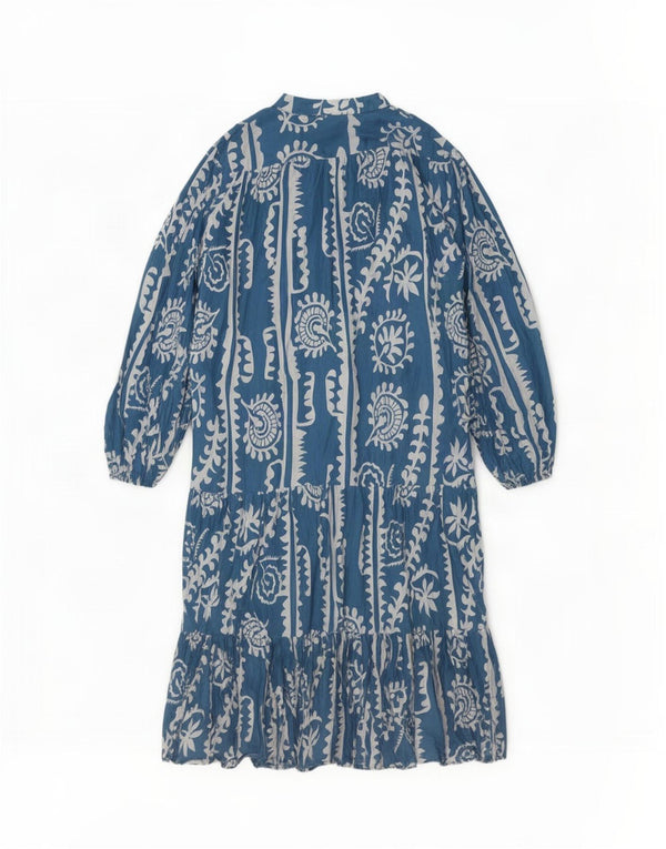 Vestido feminino Zara de manga comprida oversized em camadas UK 18 XL azul floral algodão