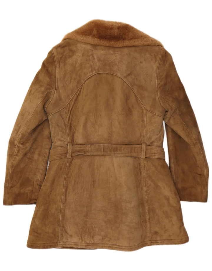 Casaco feminino vintage de shearling UK 12 bege médio