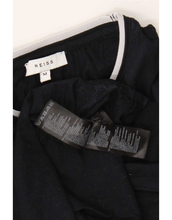 Camiseta masculina Reiss manga curta regular top médio algodão preto