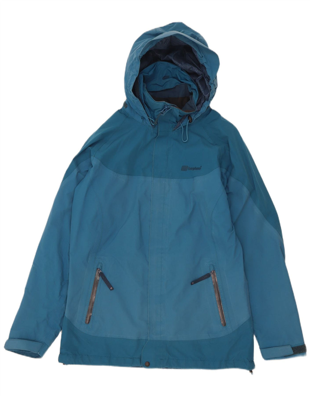 Jaqueta de chuva feminina grande com capuz Berghaus Reino Unido 10 bloco colorido azul pequeno