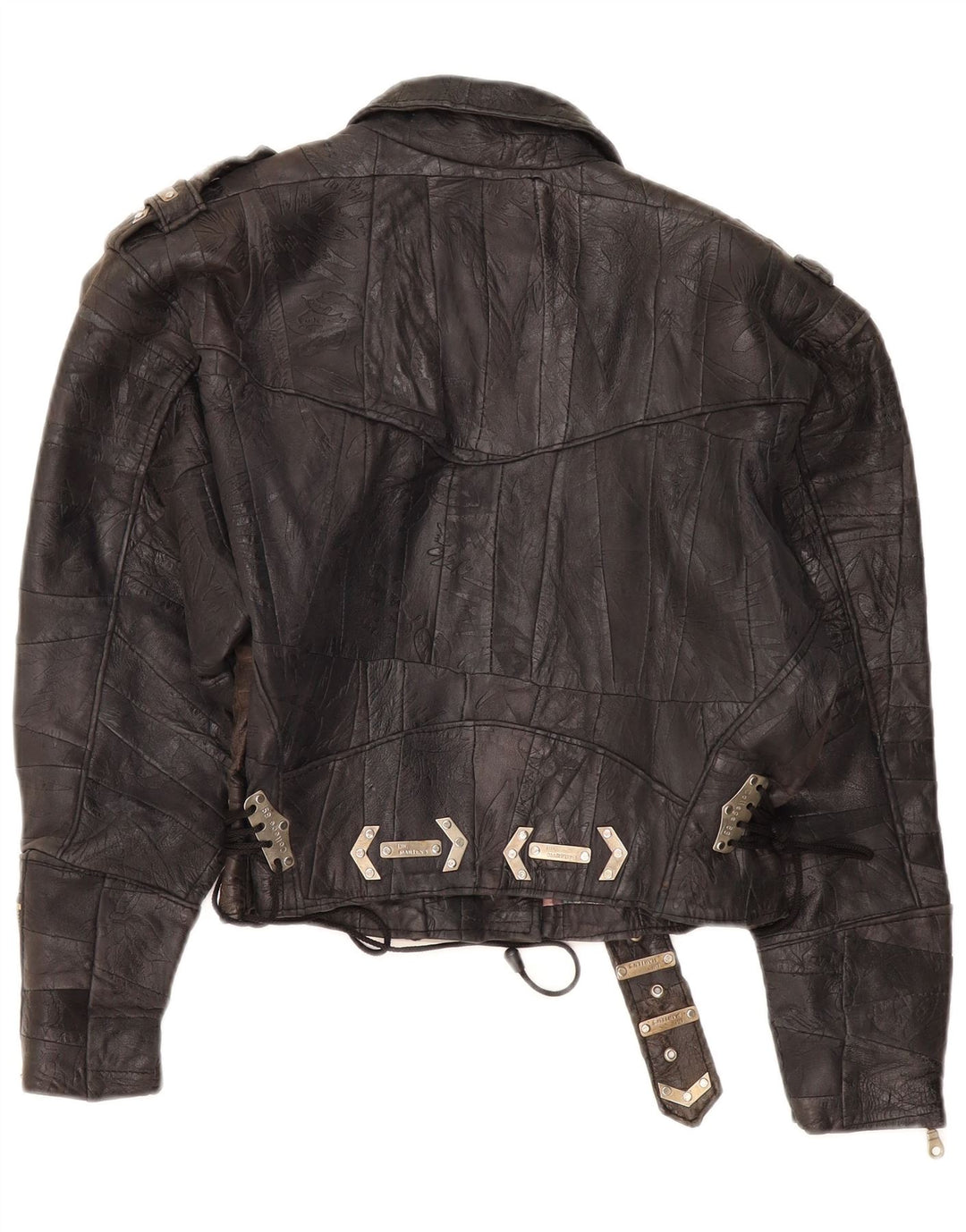 Jaqueta feminina de couro cropped DR MARTENS UK 18 XL marrom patchwork