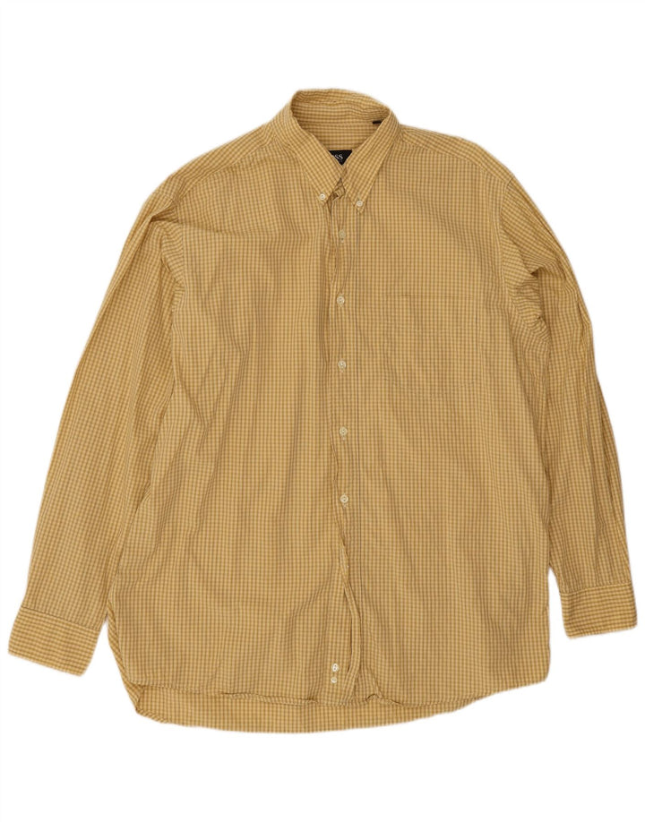 Camisa masculina Hugo Boss grande xadrez amarelo