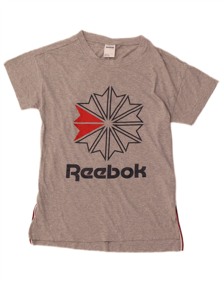 REEBOK Camiseta feminina clássica gráfica Top UK 12 algodão cinza médio