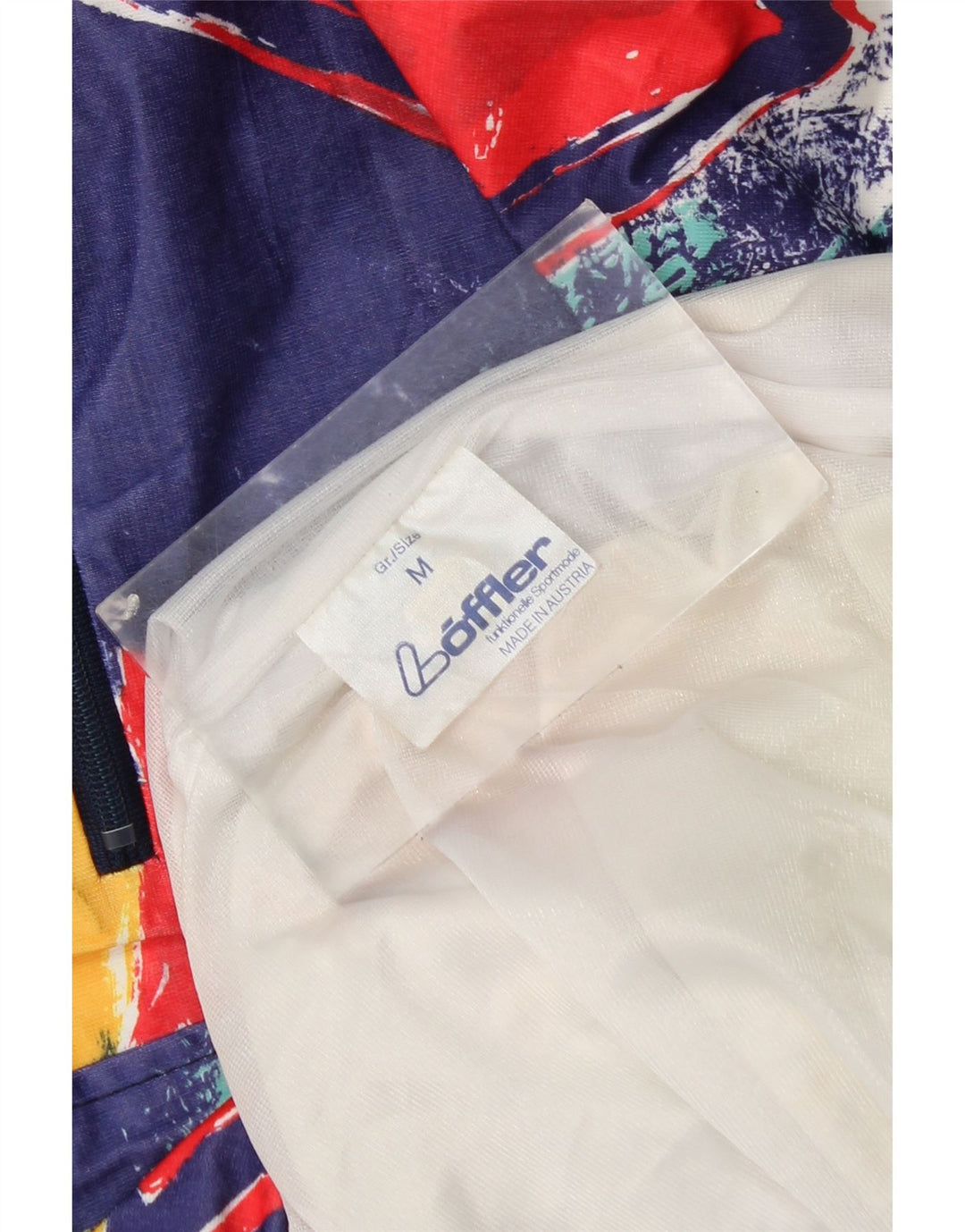 Jaqueta de chuva masculina Loffler com capuz UK 38 média multicolorida geométrica