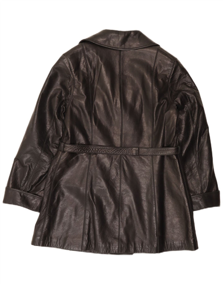 Casaco feminino de couro trespassado duplo do Brooklyn IT 42 couro preto médio