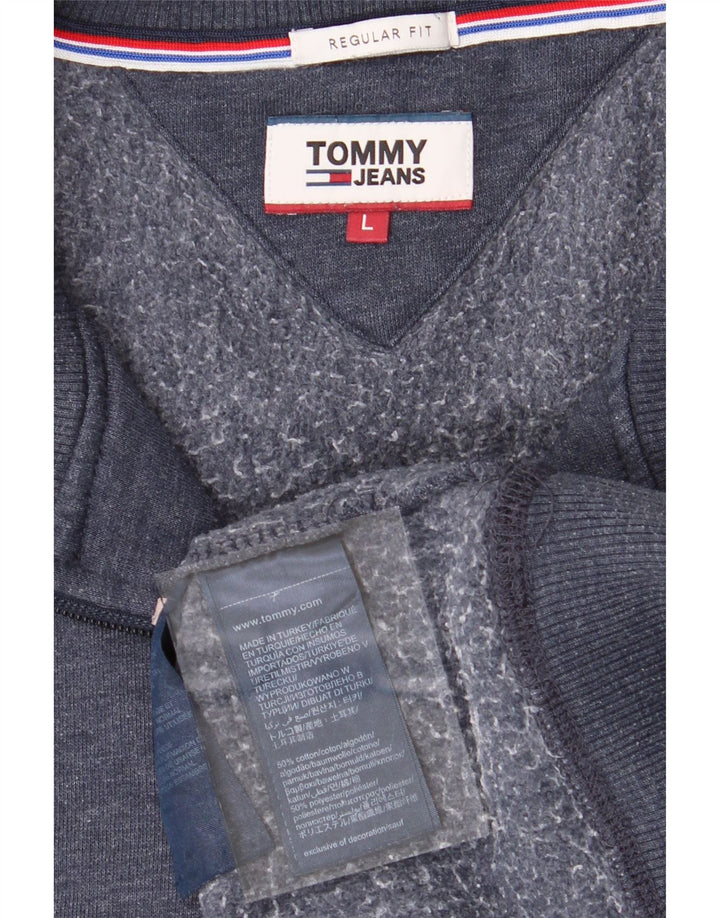 TOMMY HILFIGER Mens Zip Neck Sweatshirt Jumper Large Navy Blue Cotton Vintage Tommy Hilfiger and Second-Hand Tommy Hilfiger from Messina Hembry 