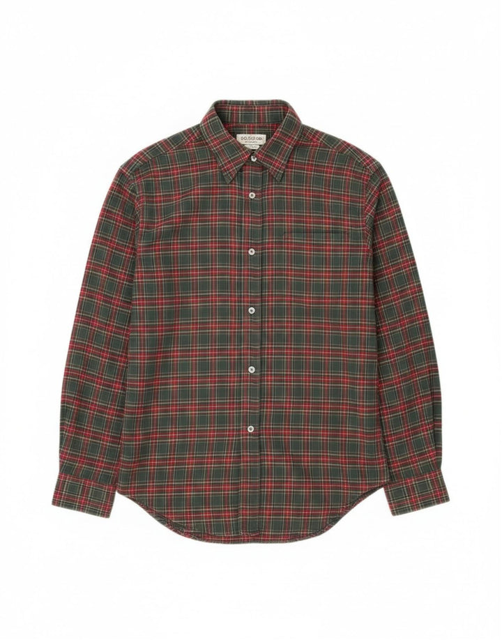 Camisa feminina de flanela Sisley Reino Unido 10 pequena xadrez verde algodão