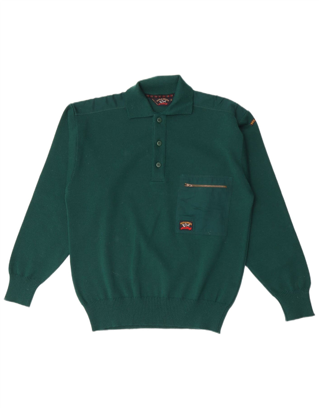 PAUL & SHARK Suéter masculino com gola polo e lã verde pequena