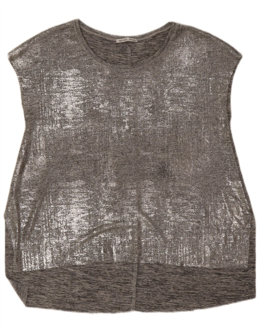 Blusa feminina sem mangas Zara Top UK 14 cinza médio
