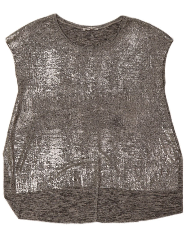 Blusa feminina sem mangas Zara Top UK 14 cinza médio