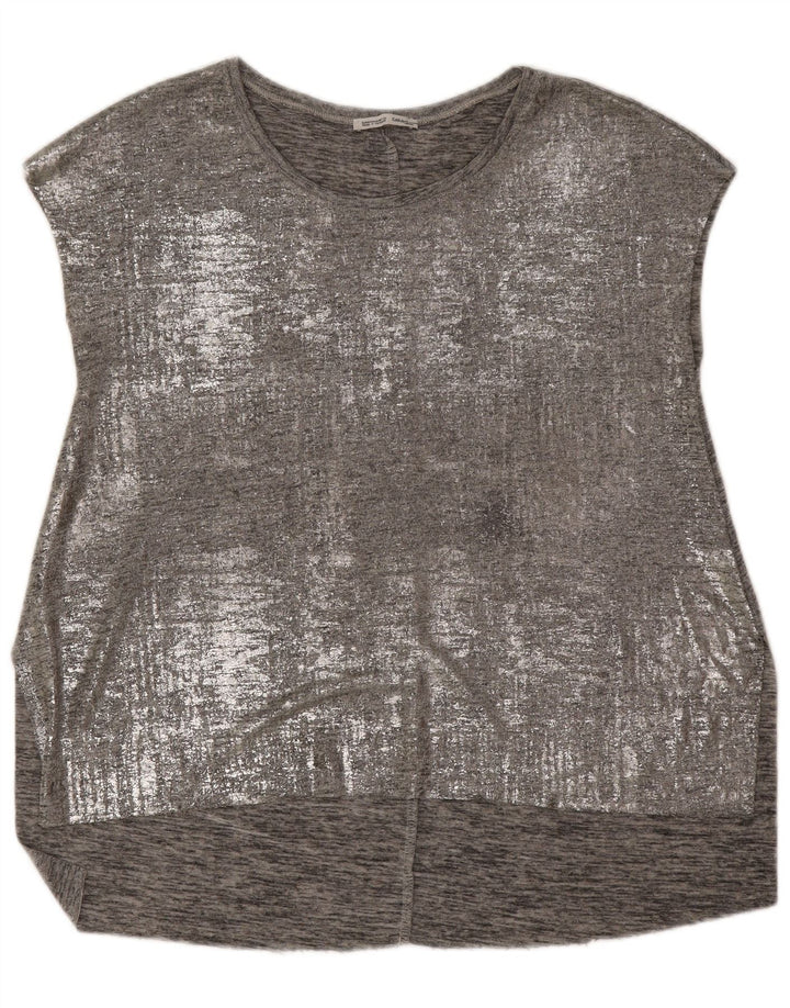 Blusa feminina sem mangas Zara Top UK 14 cinza médio
