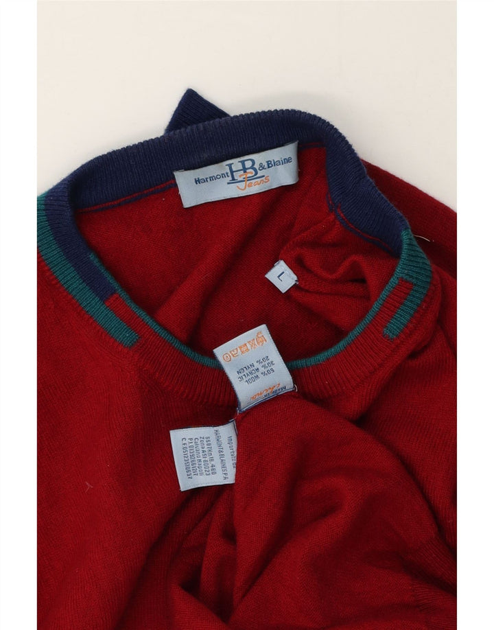 Suéter masculino Harmont & Blaine com gola redonda, grande lã colorblock vermelha