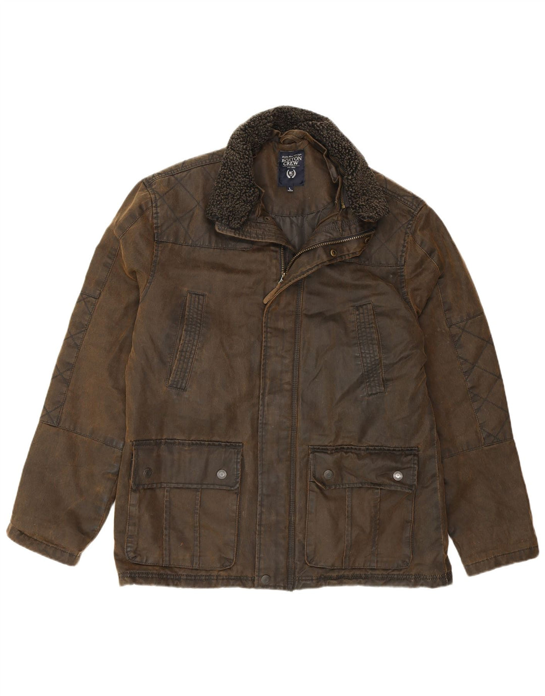 Jaqueta masculina de algodão encerado BOSTON CREW Reino Unido 40 algodão cáqui grande