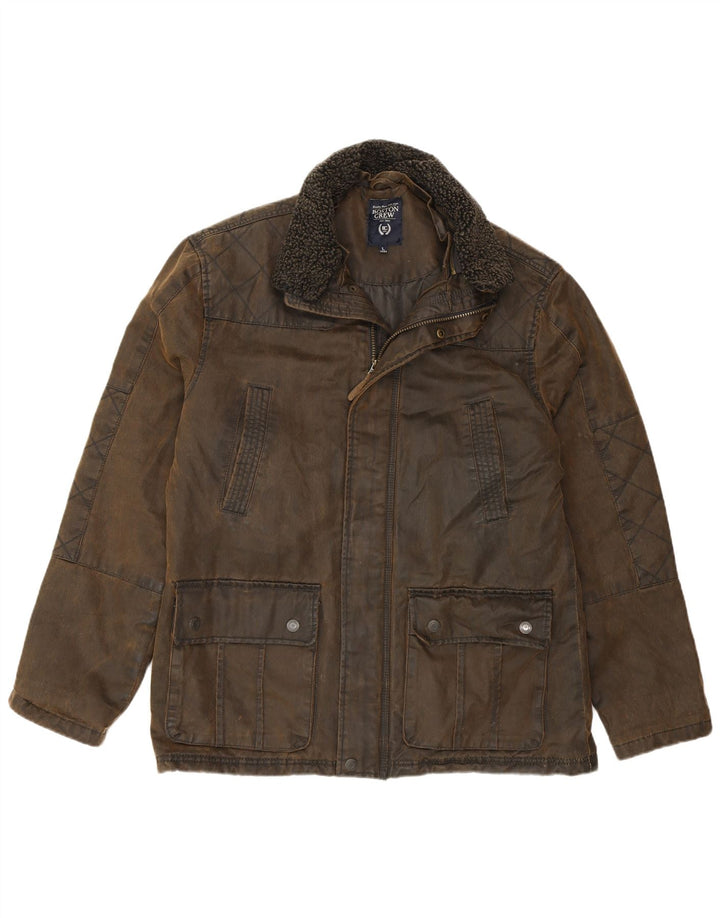 Jaqueta masculina de algodão encerado BOSTON CREW Reino Unido 40 algodão cáqui grande