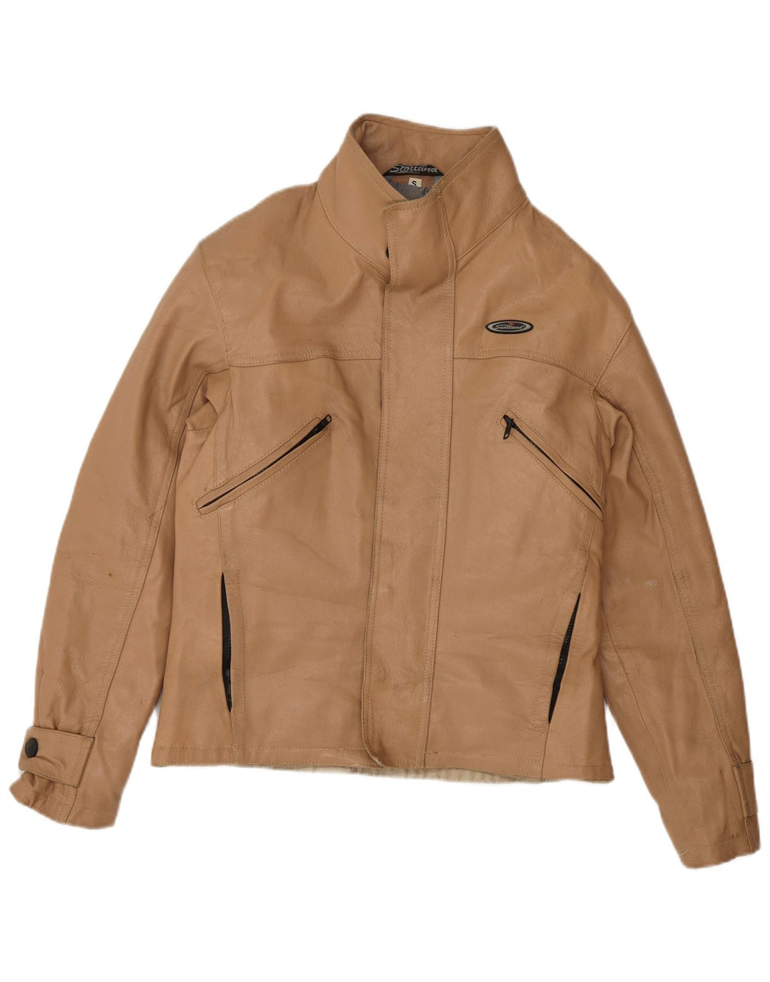 Jaqueta de couro masculina vintage pequena marrom