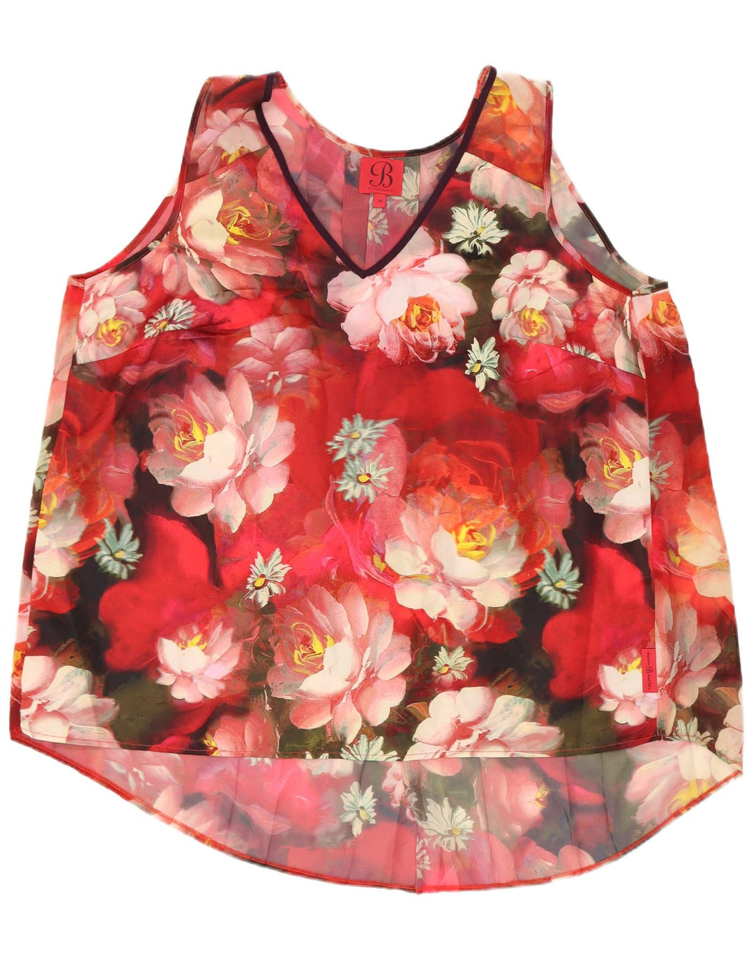 Blusa feminina Ted Baker UK 14 grande poliéster floral vermelho